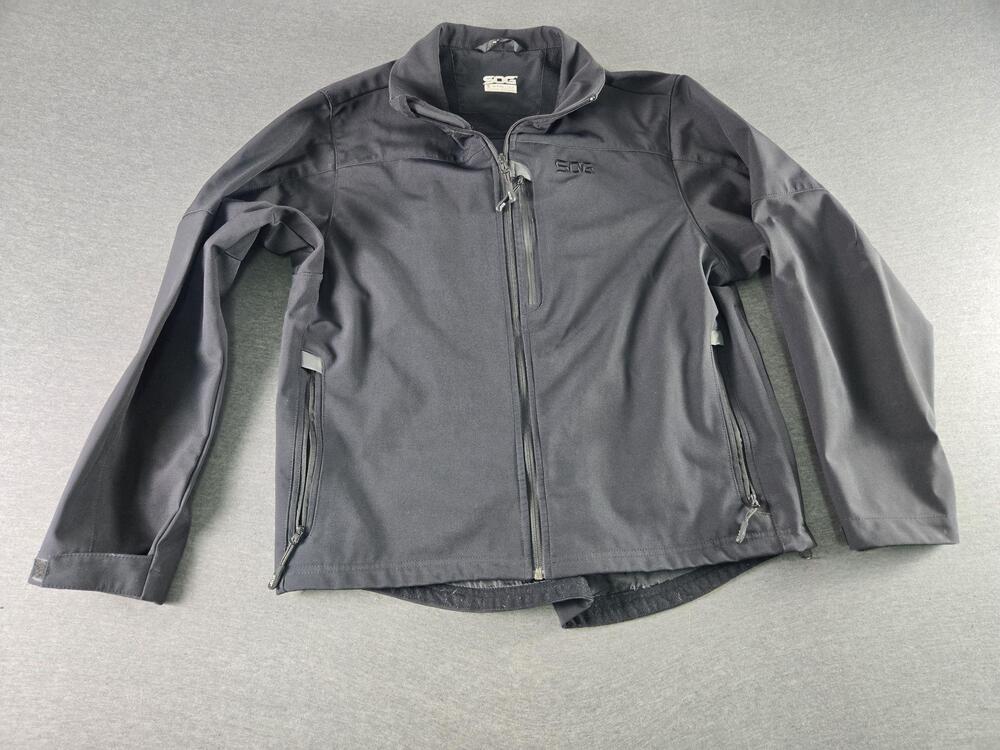 SOG Tactical Jacket Mens Large Black Softshell Windbreaker Zip Pockets Outdoor